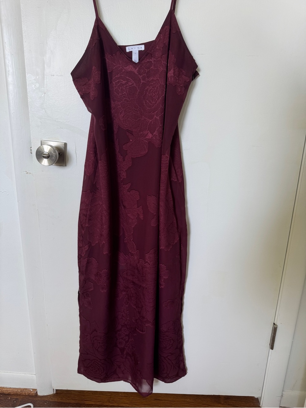Leith Burgundy Floral Jacquard Slip Midi Dress